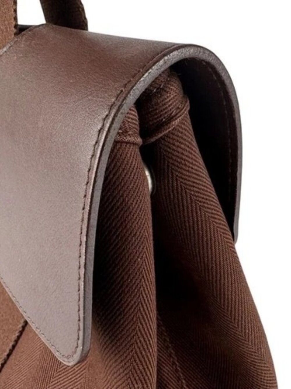 Auth HERMES Valparaiso PM Handbag Brown Cotton/Leather/Silvertone - z8812 - Picture 7 of 13